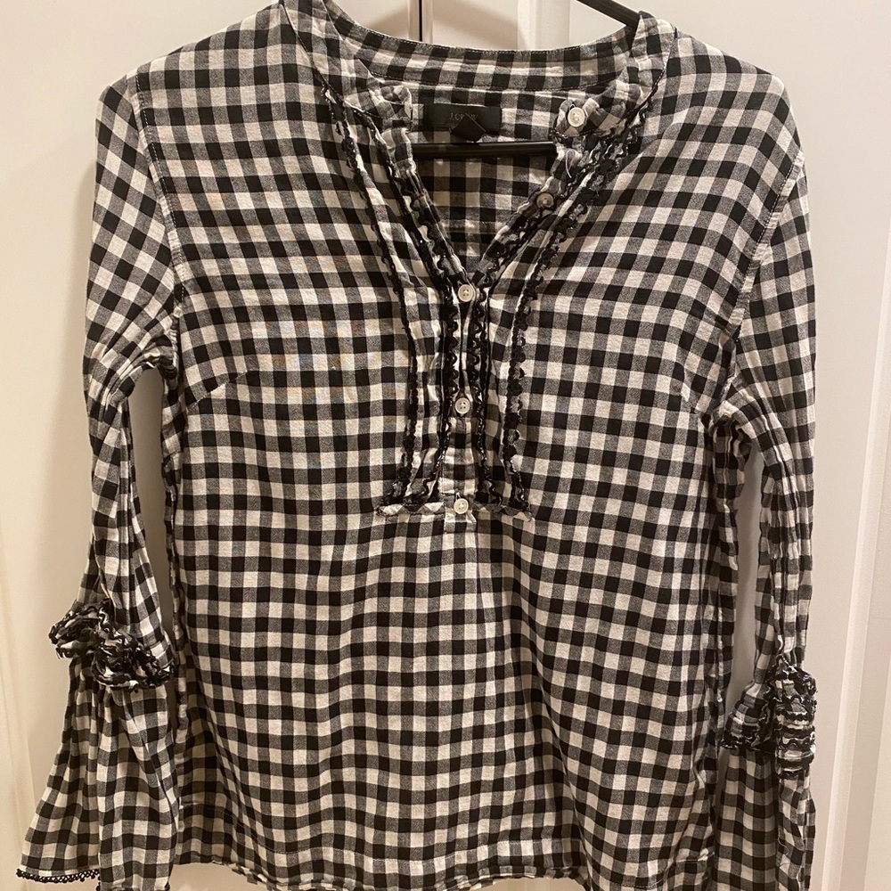 J.crew gingham blouse with bell sleeves
